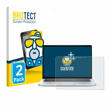 Front side of a product packaging with the brand logo BROTECT. Next to it is the device Dell Pro 13 Plus 2-in-1 shown with the