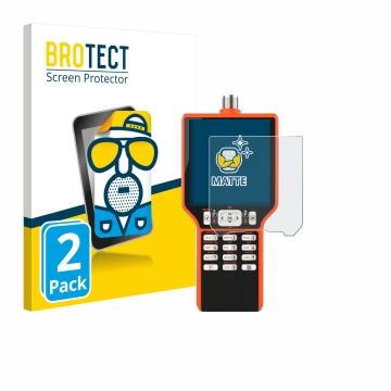 Front side of a product packaging with the brand logo BROTECT. Next to it is the device RigExpert MATCH shown with the corresp