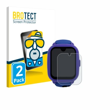 Front side of a product packaging with the brand logo BROTECT. Next to it is the device SaveFamily Iconic Plus 2 4G shown with
