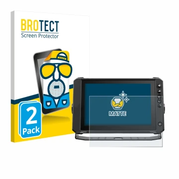 Front side of a product packaging with the brand logo BROTECT. Next to it is the device Lowrance Elite FS 10 shown with the co