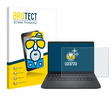 Front side of a product packaging with the brand logo BROTECT. Next to it is the device Dell Pro Max 14 shown with the corresp