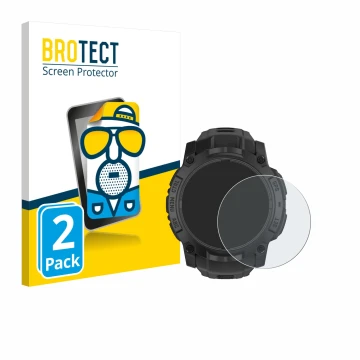 Front side of a product packaging with the brand logo BROTECT. Next to it is the device Garmin Instinct 3 Solar Tactical Editi