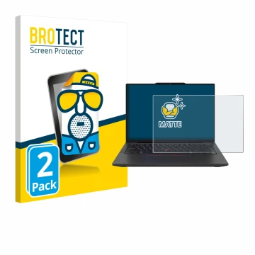 Front side of a product packaging with the brand logo BROTECT. Next to it is the device Lenovo ThinkPad X13 Gen 6 shown with t