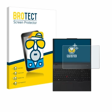 Front side of a product packaging with the brand logo BROTECT. Next to it is the device Lenovo ThinkPad T16 Gen 4 shown with t