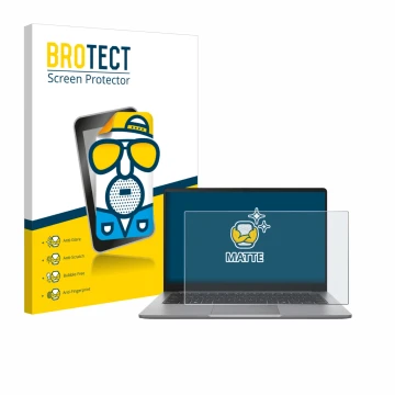 Front side of a product packaging with the brand logo BROTECT. Next to it is the device ASUS ExpertBook P1 P1403 shown with th