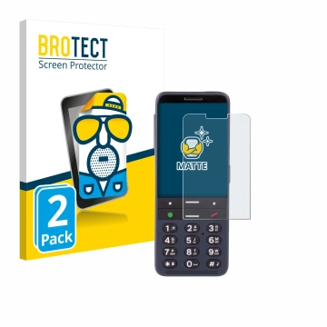 Front side of a product packaging with the brand logo BROTECT. Next to it is the device BlindShell Classic 3 shown with the co