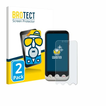Front side of a product packaging with the brand logo BROTECT. Next to it is the device Doro Aurora A10 shown with the corresp