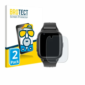 Front side of a product packaging with the brand logo BROTECT. Next to it is the device Krostming Kids Smartwatch GPS 4G shown