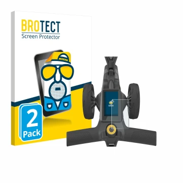 Front side of a product packaging with the brand logo BROTECT. Next to it is the device PowaKaddy CT10 shown with the correspo