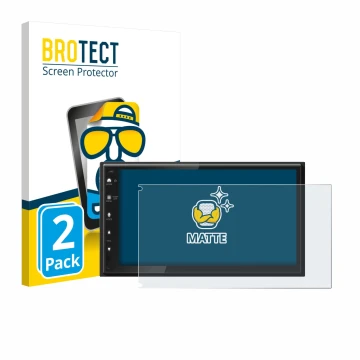 Front side of a product packaging with the brand logo BROTECT. Next to it is the device Kenwood DMX6523DABS shown with the cor