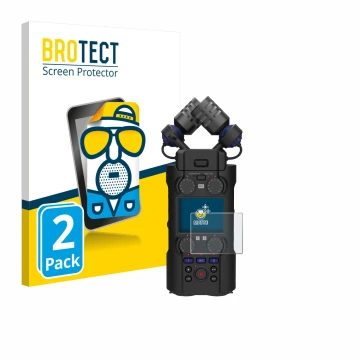 Front side of a product packaging with the brand logo BROTECT. Next to it is the device Zoom H5 Studio shown with the correspo