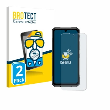 Front side of a product packaging with the brand logo BROTECT. Next to it is the device Doogee Blade GT Pro shown with the cor