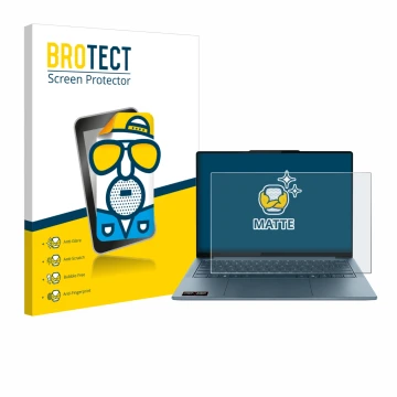 Front side of a product packaging with the brand logo BROTECT. Next to it is the device Lenovo Yoga Slim 7 Gen 10 14