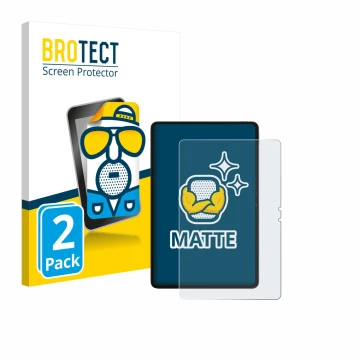 Front side of a product packaging with the brand logo BROTECT. Next to it is the device Blackview MEGA 3 shown with the corres