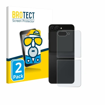 Front side of a product packaging with the brand logo BROTECT. Next to it is the device Samsung Galaxy Z Flip 7 FE (Back) show