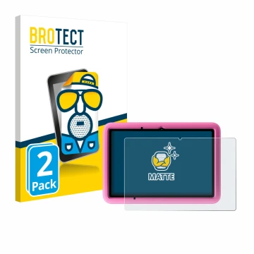 Front side of a product packaging with the brand logo BROTECT. Next to it is the device Blackview Tab A6 Kids shown with the c