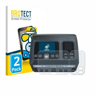 Front side of a product packaging with the brand logo BROTECT. Next to it is the device SkyRc D750 Mix shown with the correspo