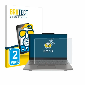 Front side of a product packaging with the brand logo BROTECT. Next to it is the device Lenovo ThinkPad L13 2-in-1 Gen 6 shown