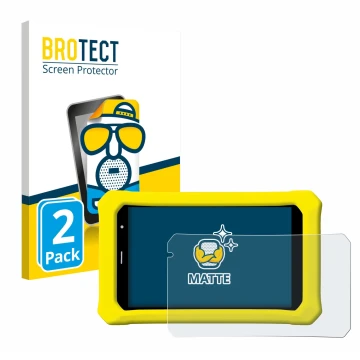Front side of a product packaging with the brand logo BROTECT. Next to it is the device Clementoni Clempad 8