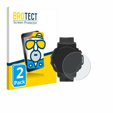 Front side of a product packaging with the brand logo BROTECT. Next to it is the device Crivit Sport-Smartwatch shown with the