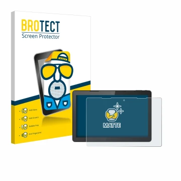 Front side of a product packaging with the brand logo BROTECT. Next to it is the device Hannspree Pad 13.3