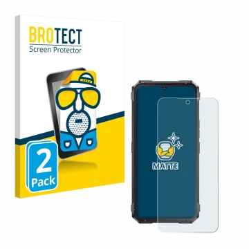 Front side of a product packaging with the brand logo BROTECT. Next to it is the device Cubot King Kong 11 shown with the corr