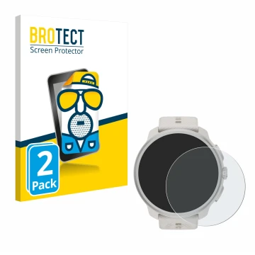 Front side of a product packaging with the brand logo BROTECT. Next to it is the device Suunto Race 2 shown with the correspon