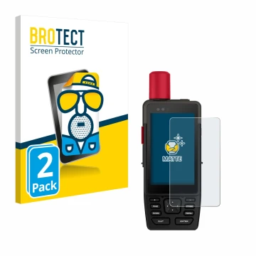 Front side of a product packaging with the brand logo BROTECT. Next to it is the device Garmin GPSMAP H1i Plus shown with the 