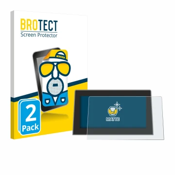 Front side of a product packaging with the brand logo BROTECT. Next to it is the device Jeep Compass BJ 2021-2024 (Uconnect 10