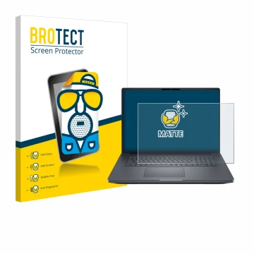 Front side of a product packaging with the brand logo BROTECT. Next to it is the device Dell Pro Max 18 shown with the corresp