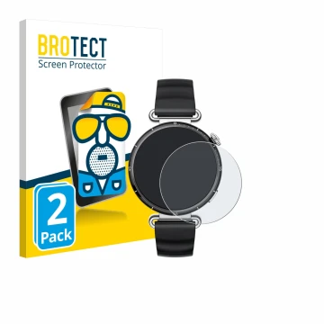 Front side of a product packaging with the brand logo BROTECT. Next to it is the device Huawei Watch GT 6 (41 mm) shown with t