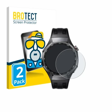 Front side of a product packaging with the brand logo BROTECT. Next to it is the device Huawei Watch GT 6 Pro (46 mm) shown wi
