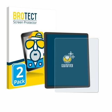 Front side of a product packaging with the brand logo BROTECT. Next to it is the device Amazon Kindle Scribe 2025 shown with t