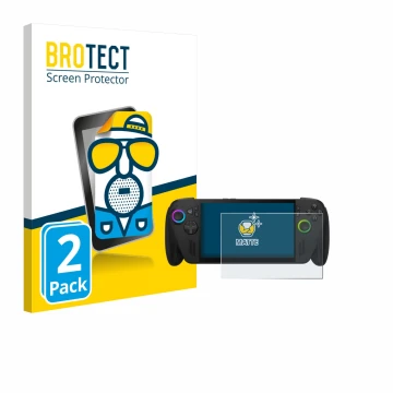 Front side of a product packaging with the brand logo BROTECT. Next to it is the device ASUS ROG Ally X 2025 shown with the co