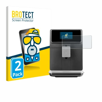 Front side of a product packaging with the brand logo BROTECT. Next to it is the device WMF Perfection 860L shown with the cor