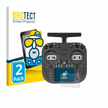 Front side of a product packaging with the brand logo BROTECT. Next to it is the device Radiomaster TX15 Max shown with the co