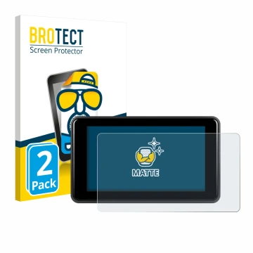 Front side of a product packaging with the brand logo BROTECT. Next to it is the device Vechtel Motorrad Carplay 5