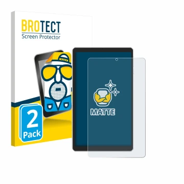 Front side of a product packaging with the brand logo BROTECT. Next to it is the device Ulefone Tab A9 Pro shown with the corr