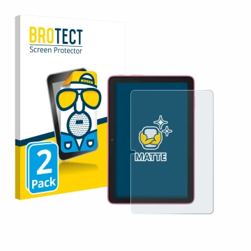 Front side of a product packaging with the brand logo BROTECT. Next to it is the device Amazon Fire HD 8 2024 shown with the c