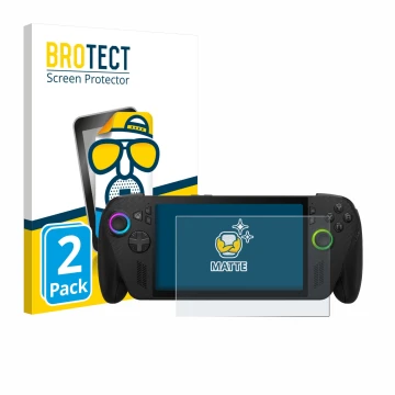 Front side of a product packaging with the brand logo BROTECT. Next to it is the device ASUS ROG Xbox Ally X shown with the co