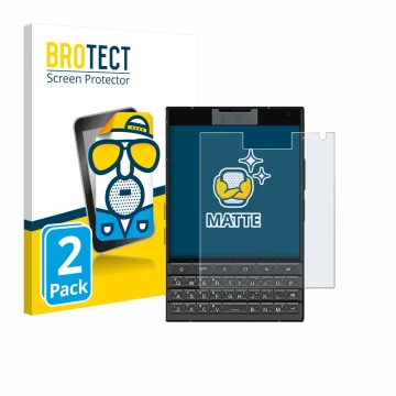 Front side of a product packaging with the brand logo BROTECT. Next to it is the device Unihertz Titan 2 shown with the corres