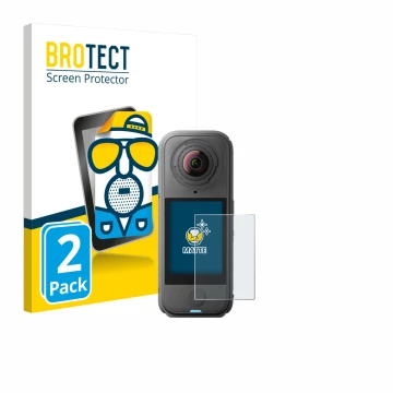 Front side of a product packaging with the brand logo BROTECT. Next to it is the device Insta360 X4 Air shown with the corresp