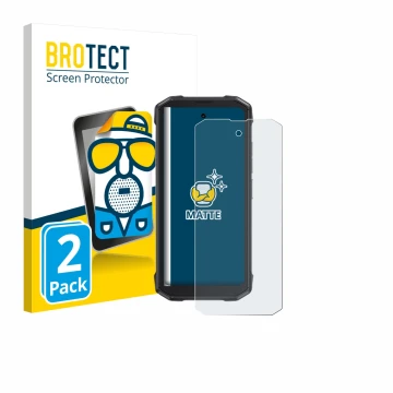 Front side of a product packaging with the brand logo BROTECT. Next to it is the device Cubot King Kong Mini 4 shown with the 