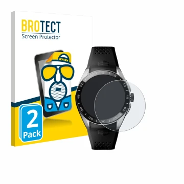 Front side of a product packaging with the brand logo BROTECT. Next to it is the device TAG Heuer Connected Calibre E5 (45 mm)