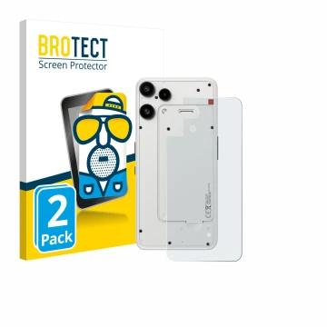 Front side of a product packaging with the brand logo BROTECT. Next to it is the device Nothing Phone (3a) Lite (Back) shown w