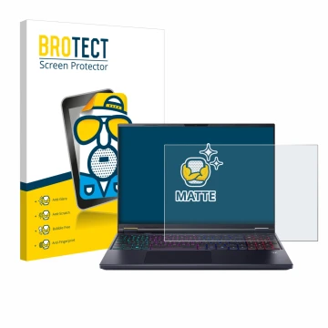 Front side of a product packaging with the brand logo BROTECT. Next to it is the device Acer Predator Helios Neo 16 AI shown w