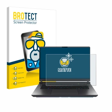 Front side of a product packaging with the brand logo BROTECT. Next to it is the device ASUS ROG Strix G16 2025 shown with the