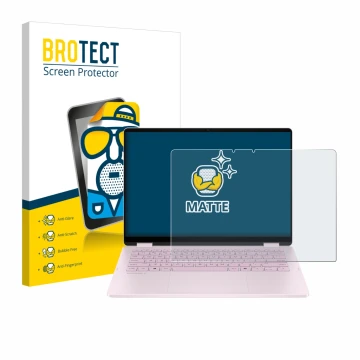 Front side of a product packaging with the brand logo BROTECT. Next to it is the device HP OmniBook 5 Flip 14 14-fp0153ng show