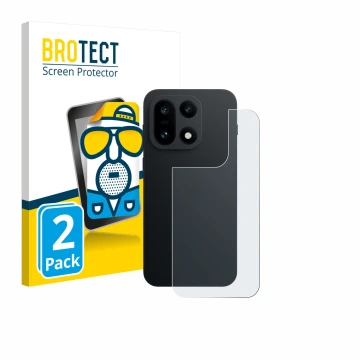 Front side of a product packaging with the brand logo BROTECT. Next to it is the device OnePlus 15 (Back) shown with the corre