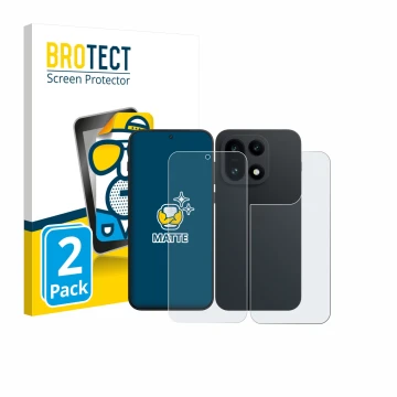 Front side of a product packaging with the brand logo BROTECT. Next to it is the device OnePlus 15 (Front+Back) shown with the